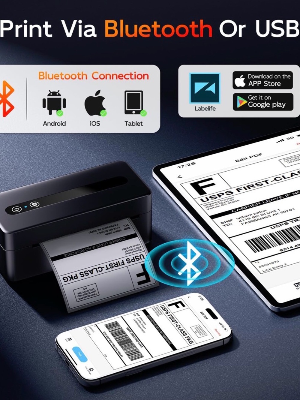 Portable Bluetooth Thermal Label Printer - Black
